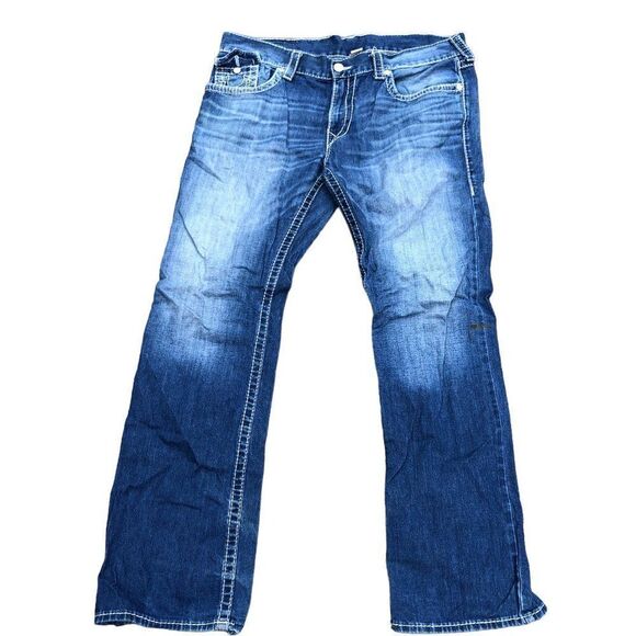 Vintage True Religion Jeans Size 38 STRAIGHT FLAP T Blue - Picture 3 of 12